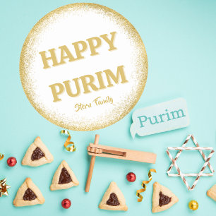 Anpassningsbar Lycklig Purim Guld Glitter Elegant Runt Klistermärke