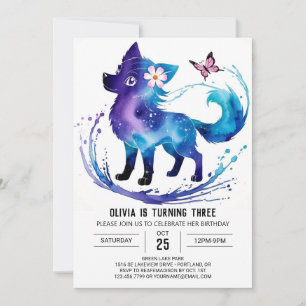 Anpassningsbar Lycklig Varg Digital Girl Birthday Inbjudningar