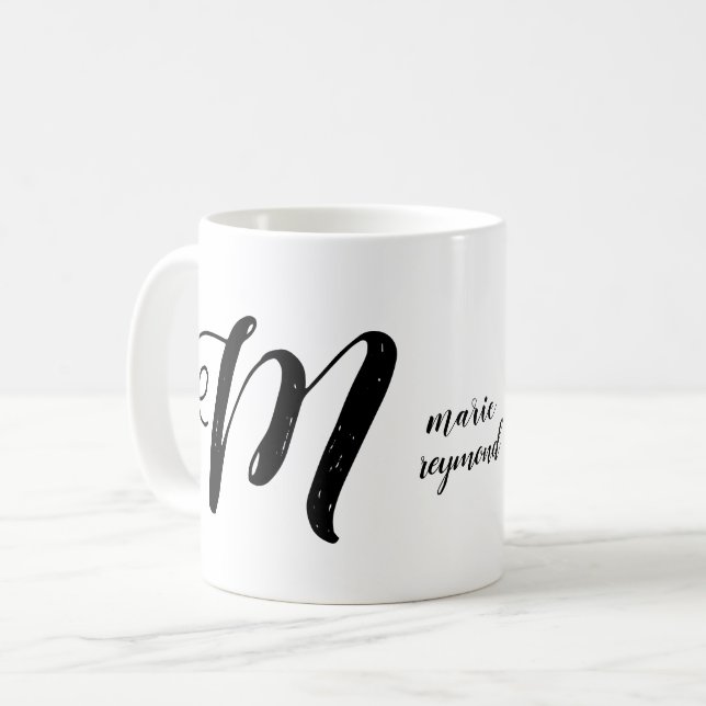 Anpassningsbar M brev monogram b/w Kaffemugg (Framsida vänster)