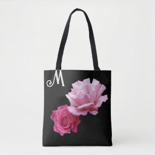 Anpassningsbar M monogram söt rosa ros moderna blo Tygkasse