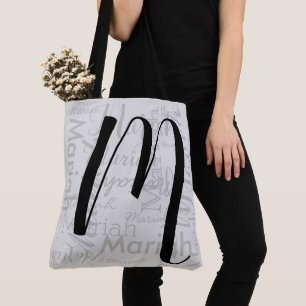 Anpassningsbar M-skript Monogram Black grått Tygkasse