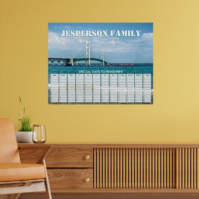 Anpassningsbar Mackinac Bridge födelsedagskalender Poster (Vardagsrum 2)