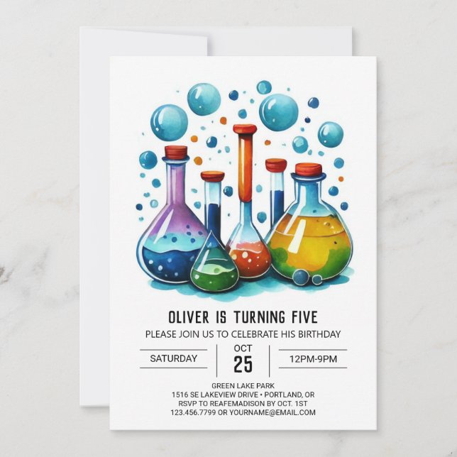Anpassningsbar Mad Scientist Stollig Birthday Inbjudningar (Framsida)