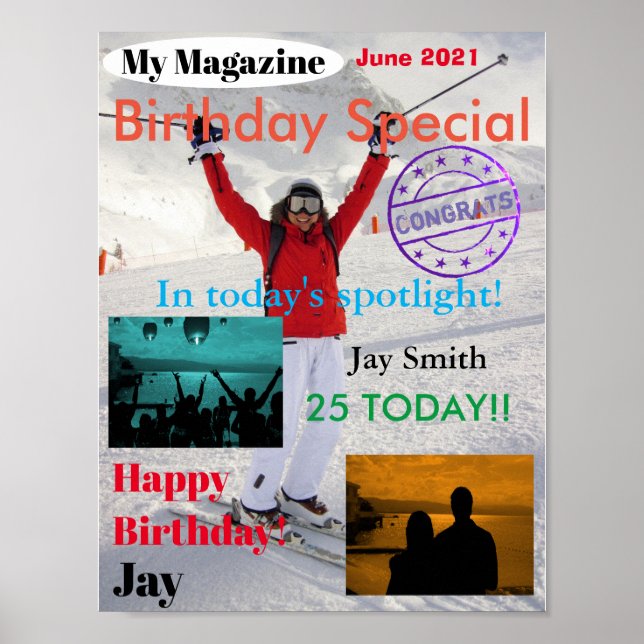Anpassningsbar Magazine Cover Birthday Poster med  (Framsidan)