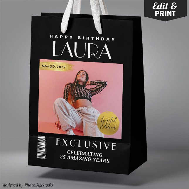 Anpassningsbar Magazine Cover Modern Birthday Gift (Custom Magazine Cover Modern Birthday Gift Bag or Favor Bag)