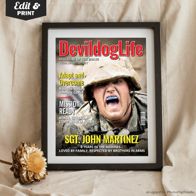 Anpassningsbar Magazine Cover, Personlig Marine So Poster (Personalized Marine Soldier Gift, Custom Soldier Magazine Cover Poster)