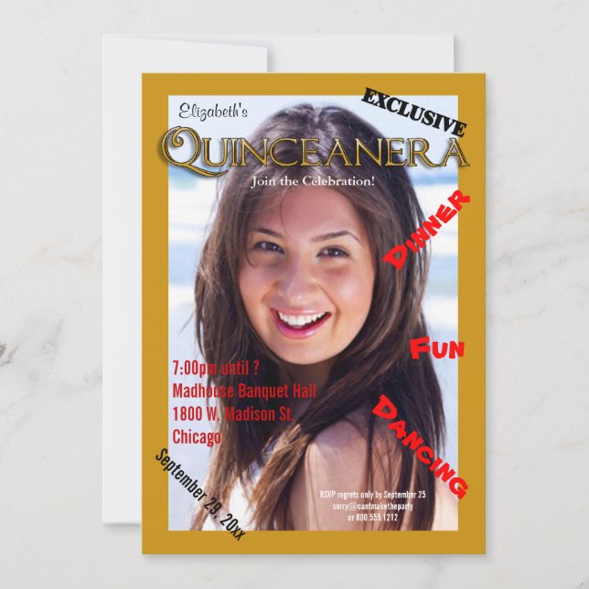 Anpassningsbar Magazine Stil Quinceanera Party Inb Inbjudningar (Framsida)