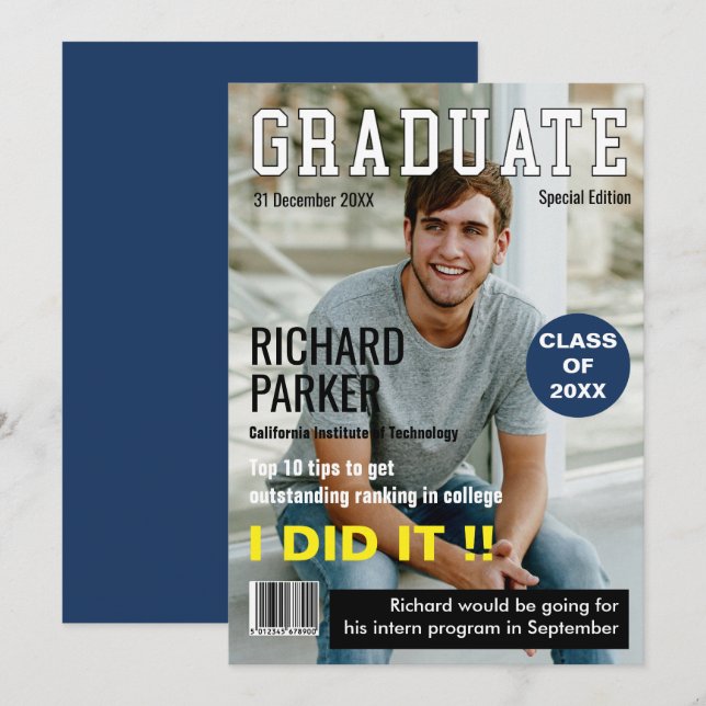 Anpassningsbar Magazine Stil Studenten meddelande Inbjudningar (Fram/baksida)