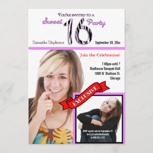 Anpassningsbar Magazine Stil Sweet 16 Party Inbjud Inbjudningar