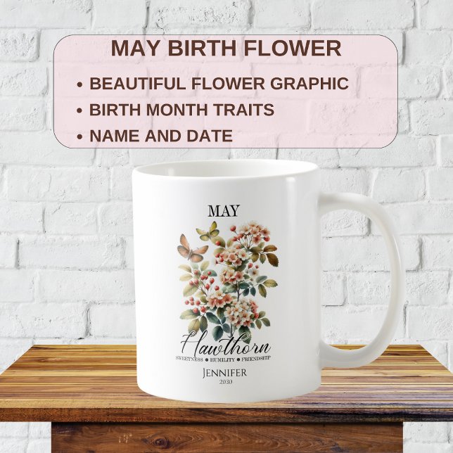 Anpassningsbar maj födelsedagsblomma hagtorn kaffemugg (Skapare uppladdad)
