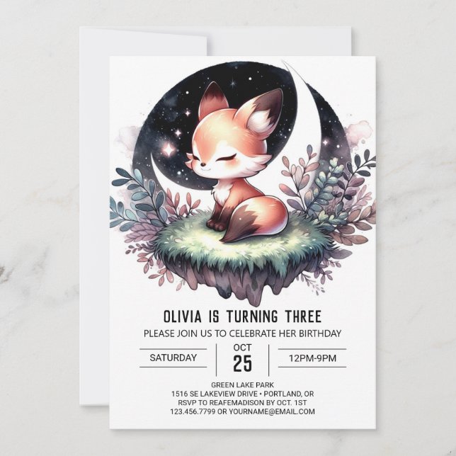 Anpassningsbar Majestic Fox Birthday digital Inbjudningar (Framsida)