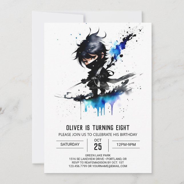 Anpassningsbar Majestic Ninja Boy Digital Birthday Inbjudningar (Framsida)