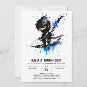 Anpassningsbar Majestic Ninja Boy Digital Birthday Inbjudningar
