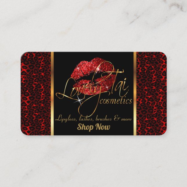 Anpassningsbar Makeup Artist med Leopard & Red Läp Visitkort (Framsida)