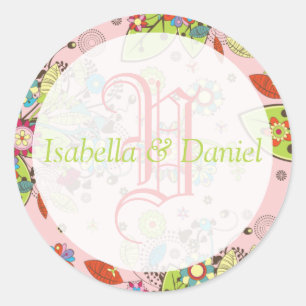 Anpassningsbar-mall Bride Groom Bröllop Monogram Runt Klistermärke