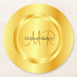 Anpassningsbar-mall Guld - se modern monogramElega Underlägg Papper Rund