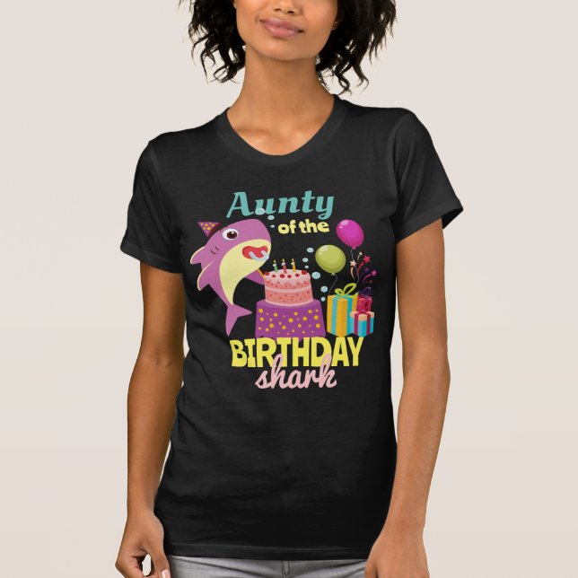 Anpassningsbar Mamma Aunty Pappa pappa Shark Birth T Shirt (Framsida)