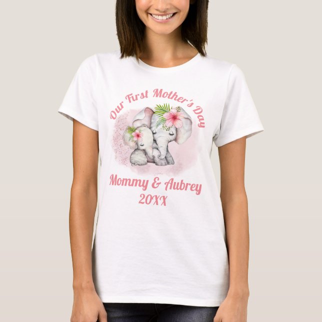 Anpassningsbar Mamma & Baby Elephant Mors dag T-sh T Shirt (Framsida)