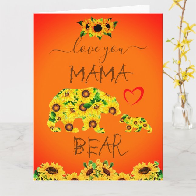 Anpassningsbar MAMMA Bear-solrosdagen Mamma-födels Kort (Gul blomma)