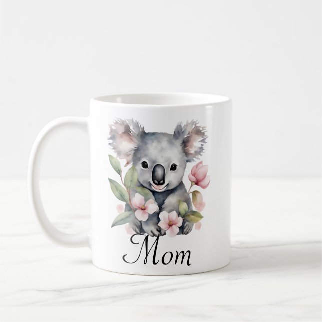 Anpassningsbar Mamma Koala Bear Blommigt Personlig Kaffemugg (Vänster)