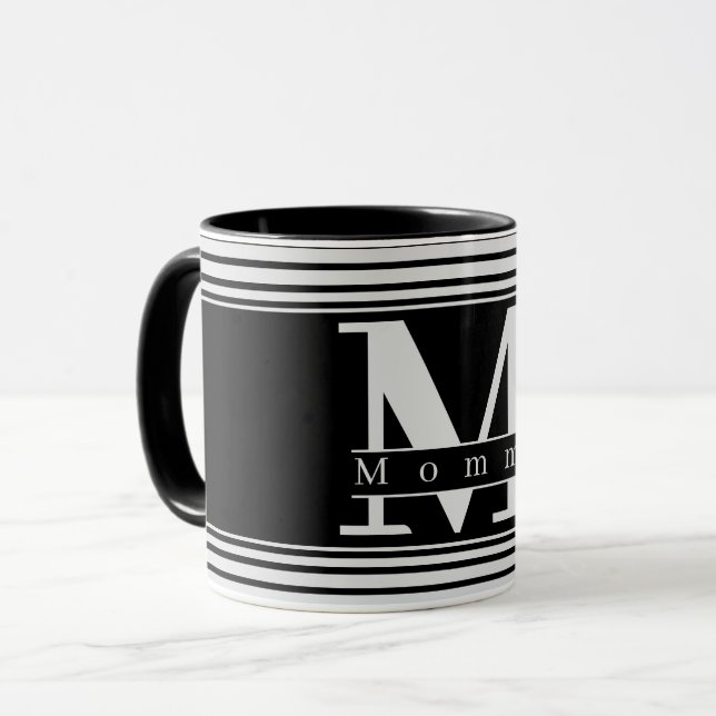 Anpassningsbar Mamma Personlig Monogram Black & Wh Mugg (Framsida vänster)