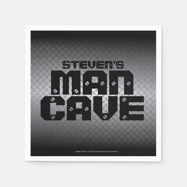 Anpassningsbar Man Cave Black och Grått Diamond Pl Pappersservett (Framsidan)