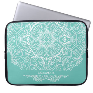 Anpassningsbar Mandala Art Mönster på Light Teal B Laptop Fodral
