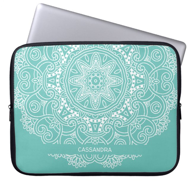 Anpassningsbar Mandala Art Mönster på Light Teal B Laptop Fodral (Framsidan)