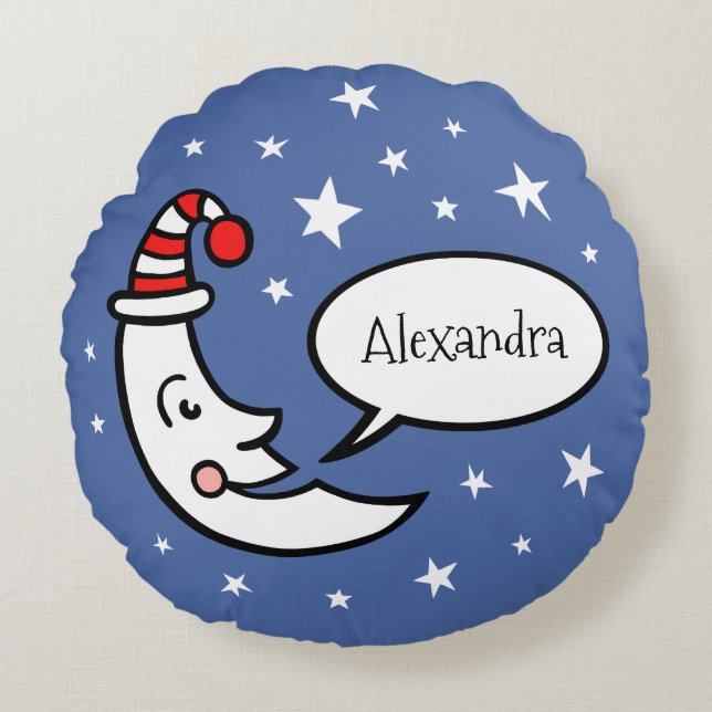 Anpassningsbar Måne Ansikte och Stars Dekorativ ku Rund Kudde (Framsidan)