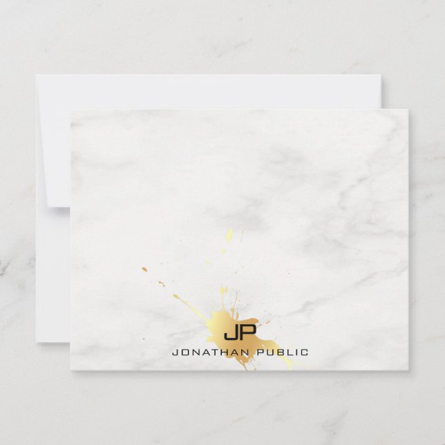 Anpassningsbar Marble Elegant Guld Stänk Monogram Anteckningskort (Framsida)