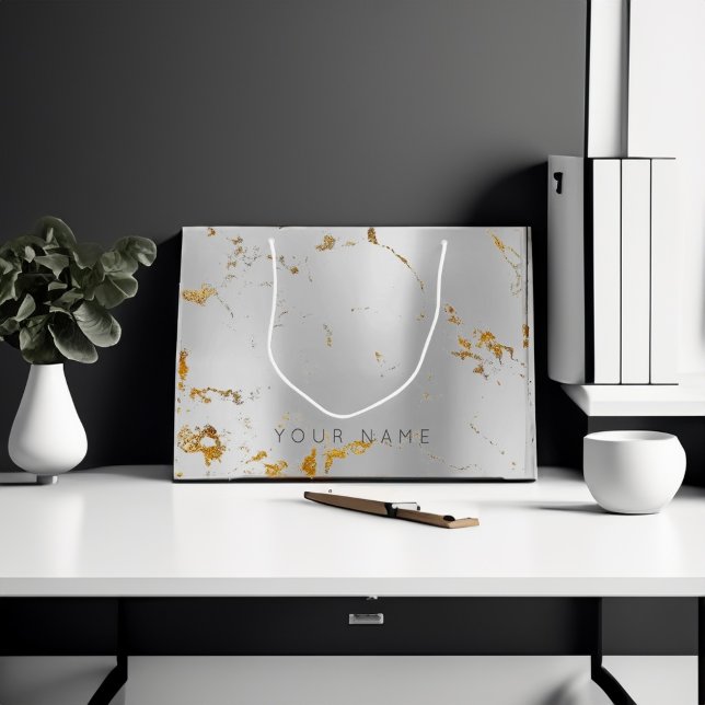 Anpassningsbar Marble Grått Guld Metall Lux Abstra (Custom Marble Gray Gold Metal Lux Abstract Silver Large Gift Bag)