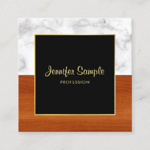 Anpassningsbar Marble Wood Guld Modern Elegant Tem Fyrkantigt Visitkort