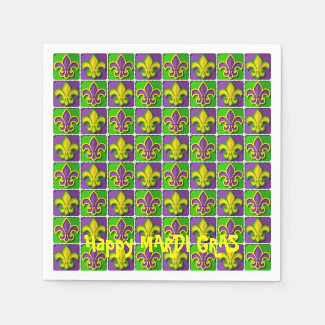 Anpassningsbar MARDI GRAS Fleur de Lis Disposable  Pappersservett (Framsidan)