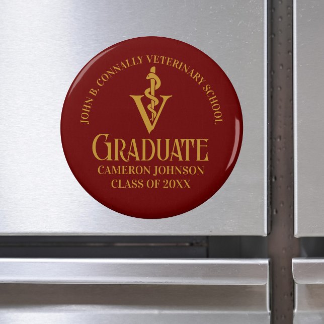 Anpassningsbar Maroon Guld Veterinary School Stude Magnet (Skapare uppladdad)