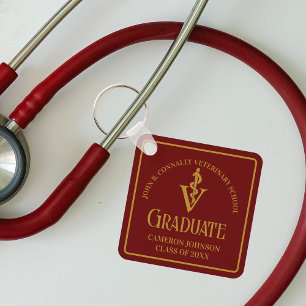 Anpassningsbar Maroon Guld Veterinary School Stude Nyckelring
