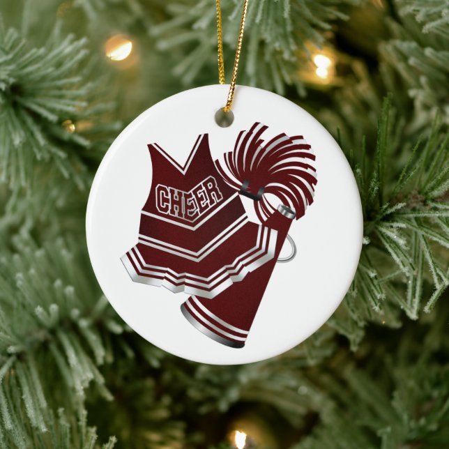 Anpassningsbar Maroon & White CheerLedare Ornament (Träd)