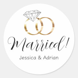 Anpassningsbar Married White Diamond Bröllop Ringa Runt Klistermärke