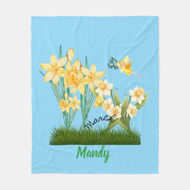 Anpassningsbar Mars Birth Flowers & Stone Fleecefilt (Framsidan)