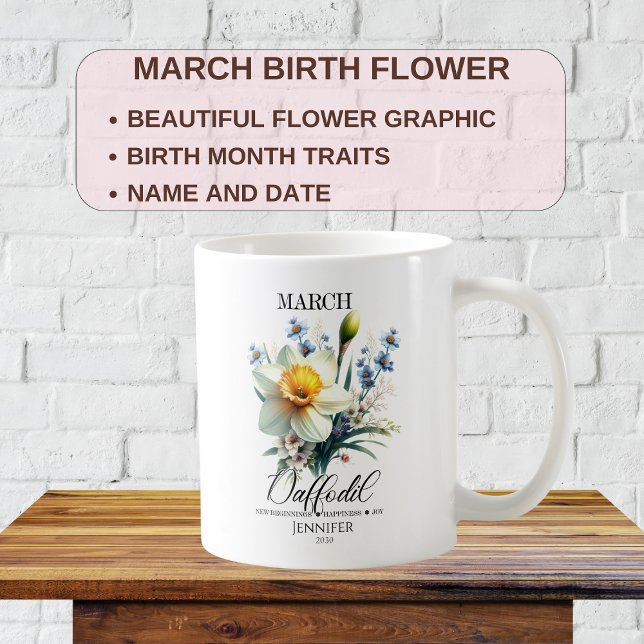 Anpassningsbar Mars Födelsedagsblomma Narciss Kaffemugg (Skapare uppladdad)