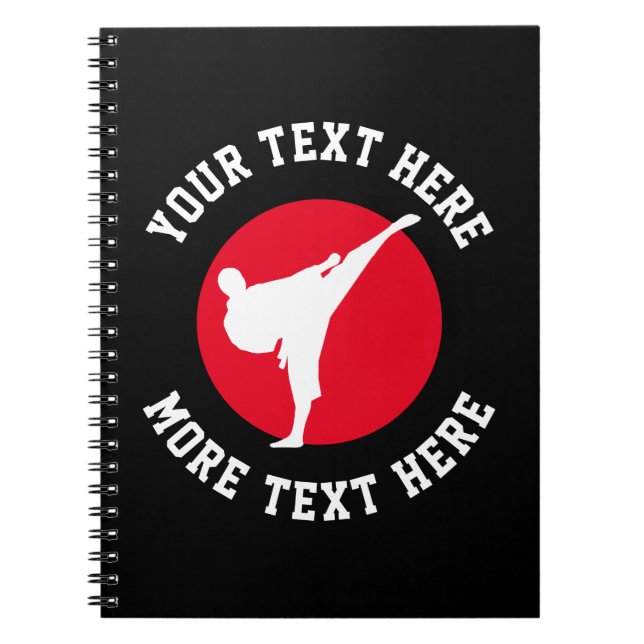 Anpassningsbar martialkonst karate kick silhouette anteckningsbok (Framsidan)