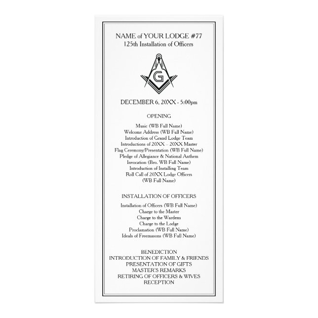 Anpassningsbar Masonic-rackkort | Kontorsinstallat Reklamkort (Framsidan)