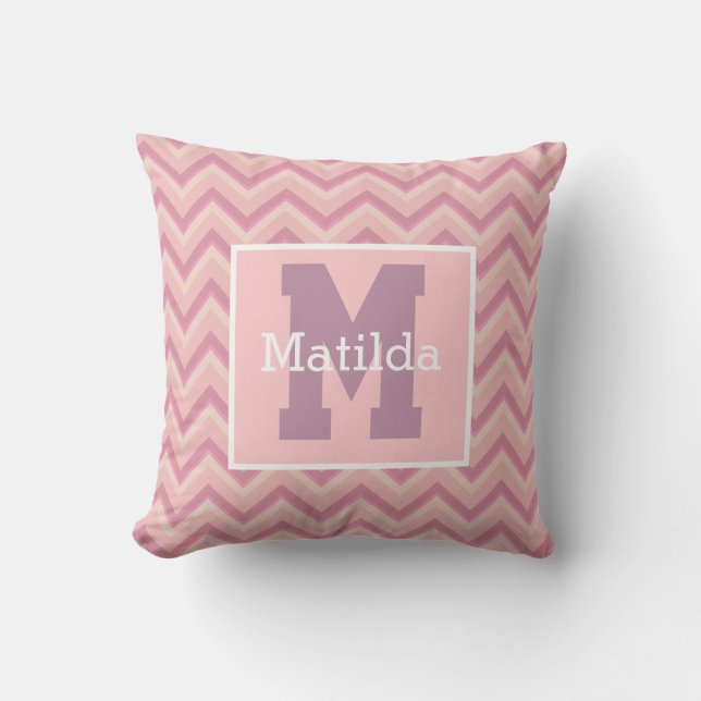 Anpassningsbar Mauve Lila Rosa Chevron Monogram Na Kudde (Framsida)