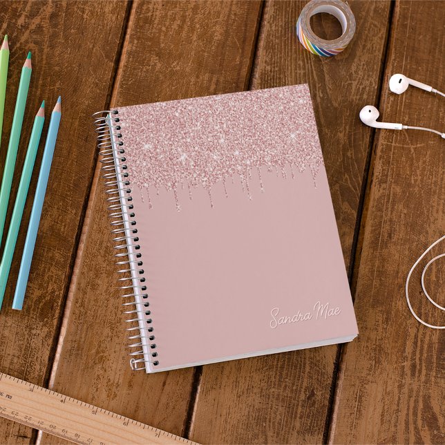 Anpassningsbar Mauve  Rosa Dusty Ro Guld Glitter Anteckningsbok (Skapare uppladdad)