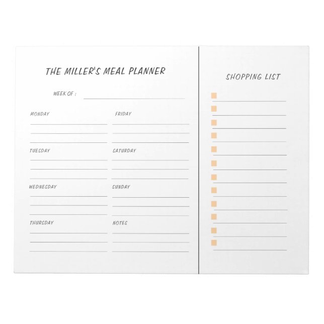 Anpassningsbar Meal Planner och livsmedel lista Anteckningsblock (Framsida)