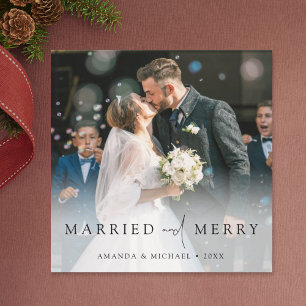 Anpassningsbar med enkel Elegant Photo Newlyweds j Julkort