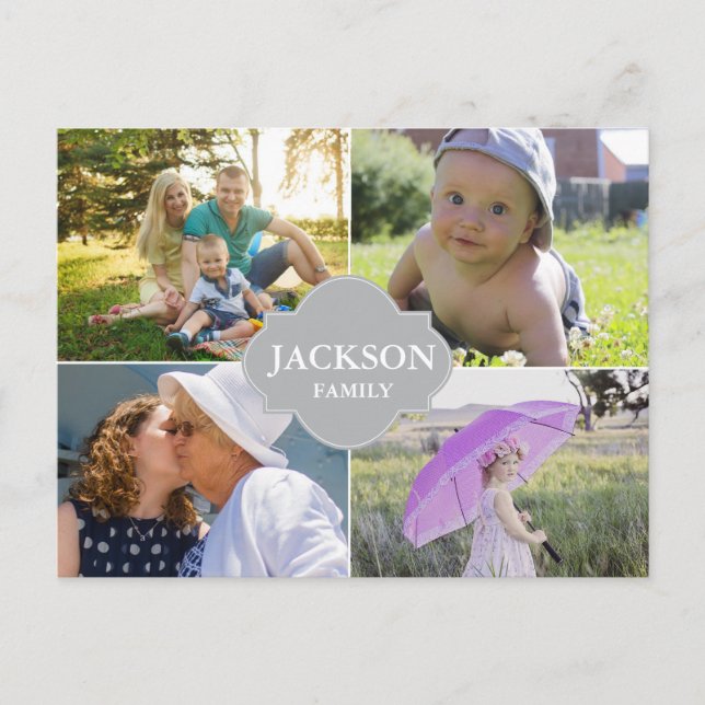 Anpassningsbar med flera fotokollage-familjen namn vykort (Framsida)