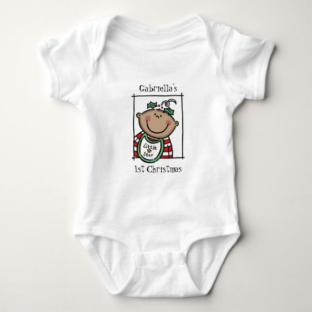Anpassningsbar Medium Skin Tone Baby Första jul T Shirt (Framsida)
