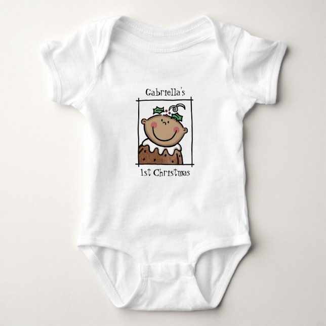 Anpassningsbar Medium Skin Tone Baby Första jul T Shirt (Framsida)