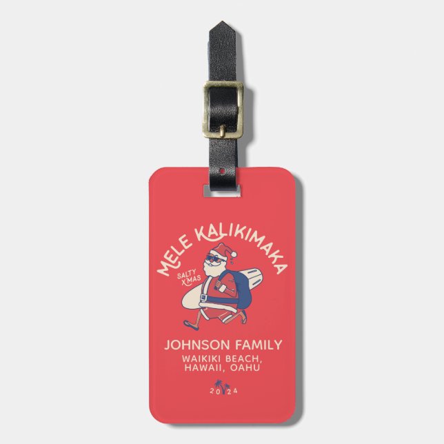 Anpassningsbar Mele Kalikimaka Santa Hawaiian Jul Bagagebricka (Vertikal Framsida)