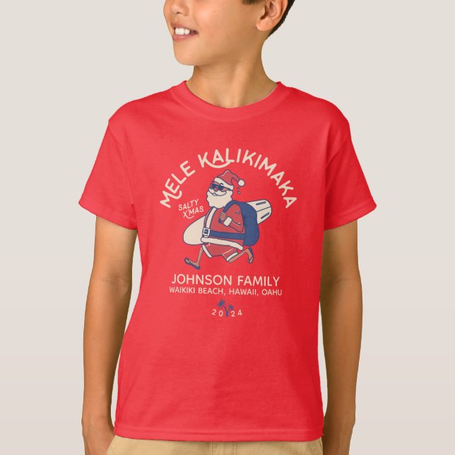 Anpassningsbar Mele Kalikimaka Santa Hawaiian Jul T Shirt (Framsida)